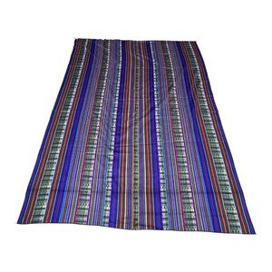 El Chasqui Woven Blanket 100% Cotton Striped 61"x84" Multicolor Throw Ecuador